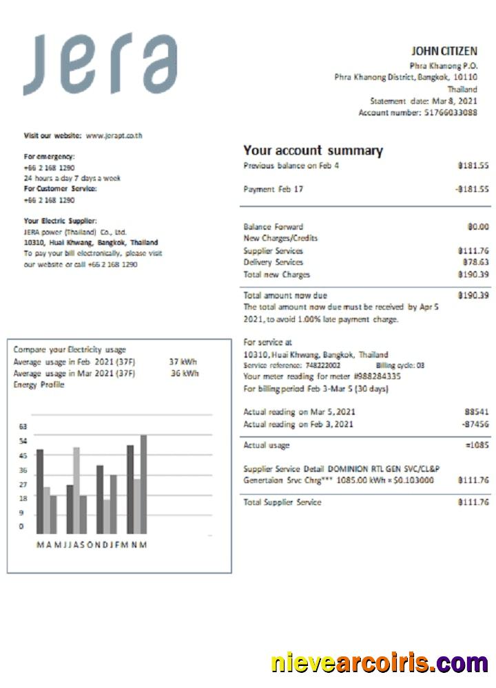 Thailand JERA power utility bill